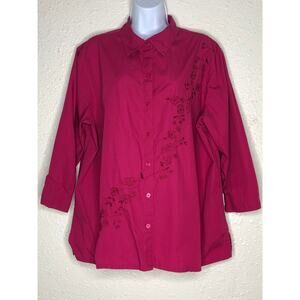 Bechamel Woman Button Up Blouse 1X , embroidered, floral, plus